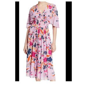 Diane Von Furstenberg Dress Womens Large Nala Flare Pink Floral Smocked Cottage